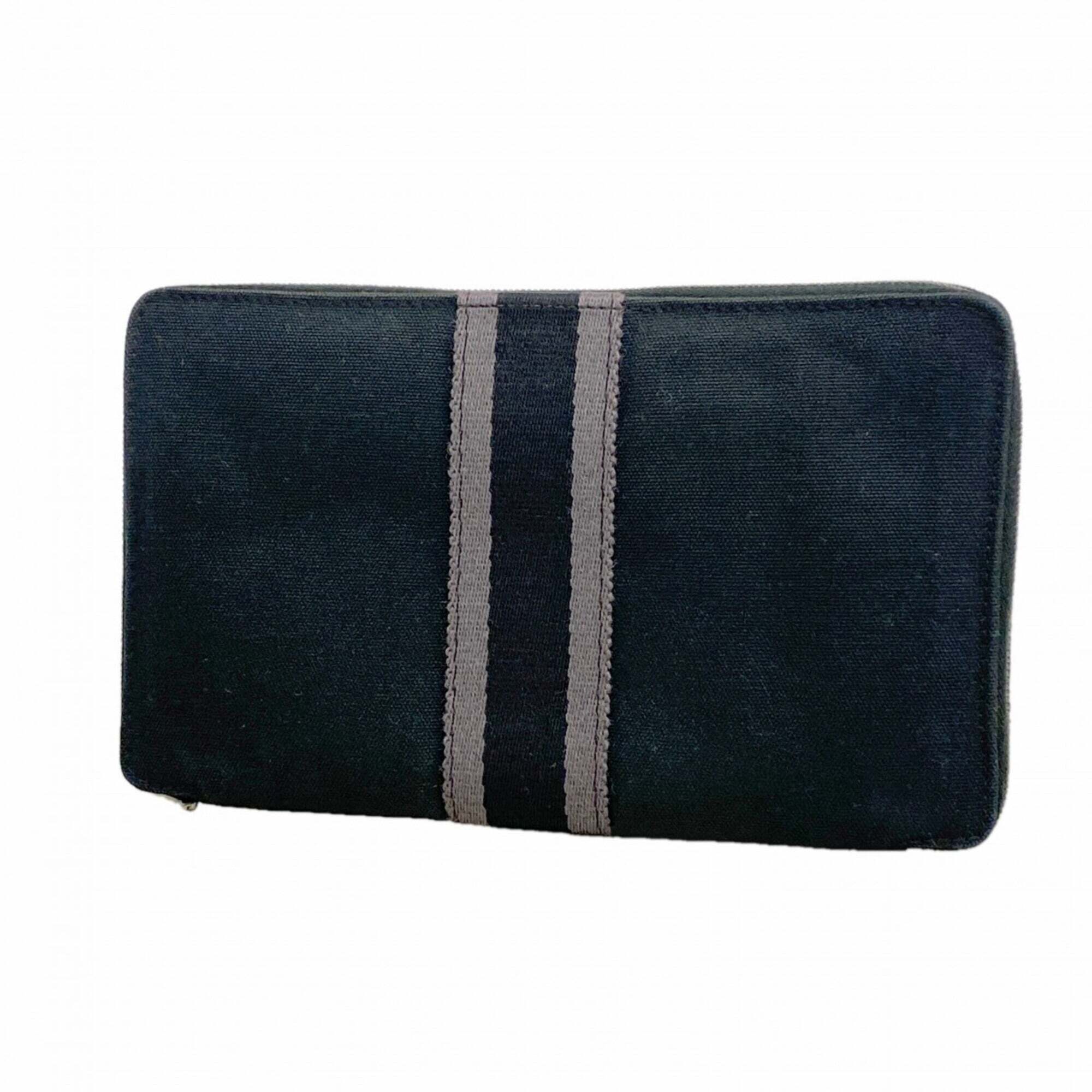 Hermes Fourre-Tout Purse Gm Canvas Long Wallet, Black, Men's & Women's